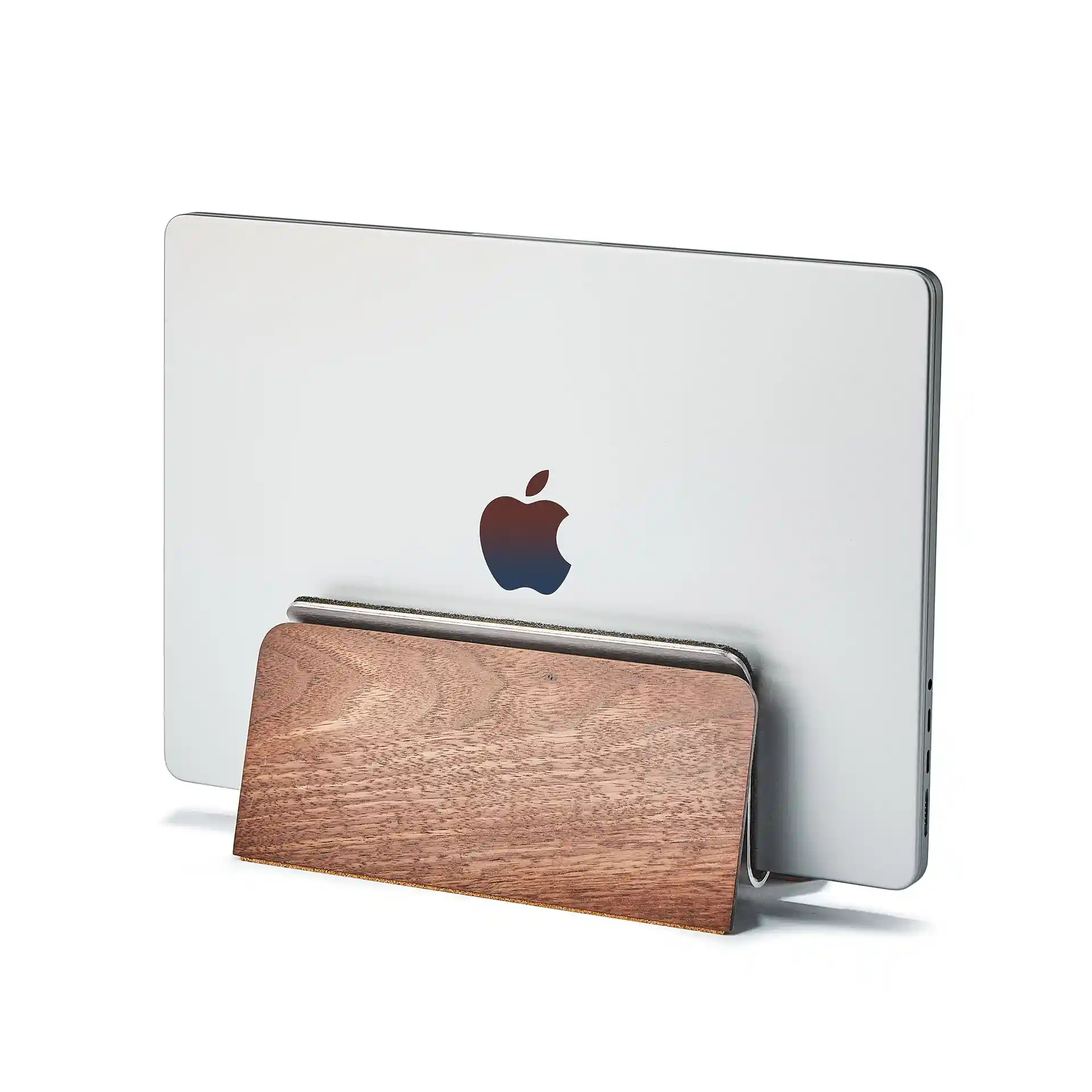 Supporto Verticale Doppio Per Laptop In Legno Massello - Regolabile Per MacBook E PC, Base In Metallo, Protezione In Feltro